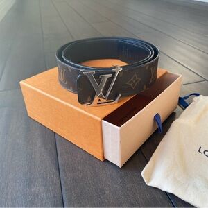 Louis Vuitton Black Monogram Belt with Silver Buckle (Reversible)